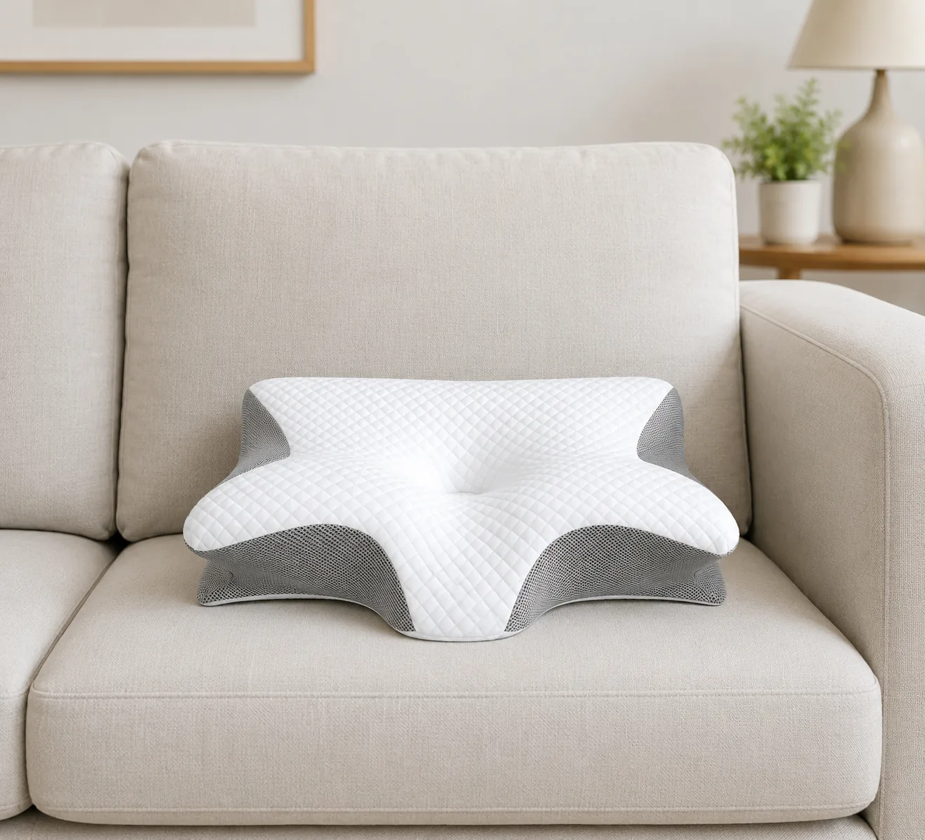Almohada cervical ergonómica Curalinne de memory foam con malla transpirable